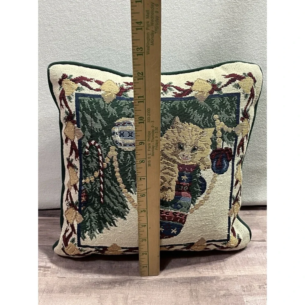 Vintage Kitty Christmas Tapestry Pillow Holiday Cat Stocking Tree